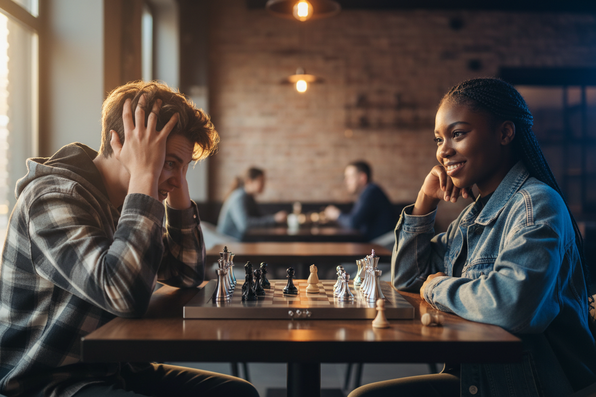 Teen girl catches teen boy off-guard with a smart beginning move